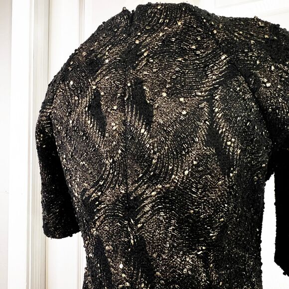 Badgley Mischka | Black and Gold Sequin Formal | Mesh | Cocktail Dress | Sz 12 - Picture 6 of 7